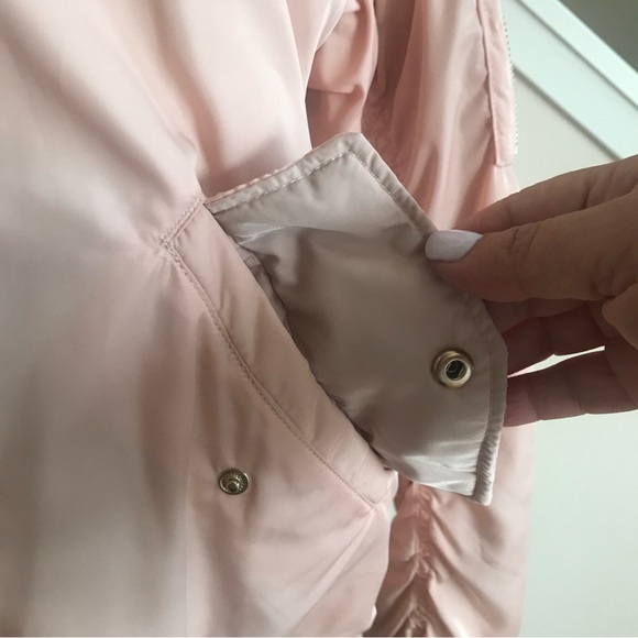 NEW H&M Blush Pink Peach Lightly Padded Ruched Nylon Polyester Bomber Jacket 8 - Picture 7 of 16